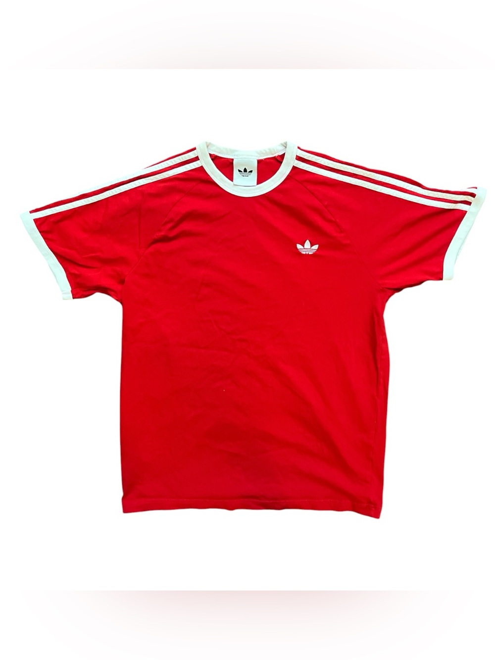 adidas Men’s Red Tee with White Trefoil & Stripe Accents